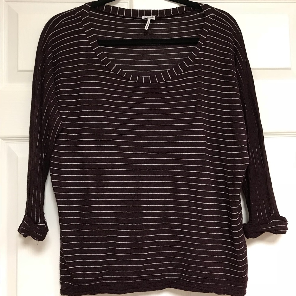 Splendid Striped Top Burgundy & Silver size medium
